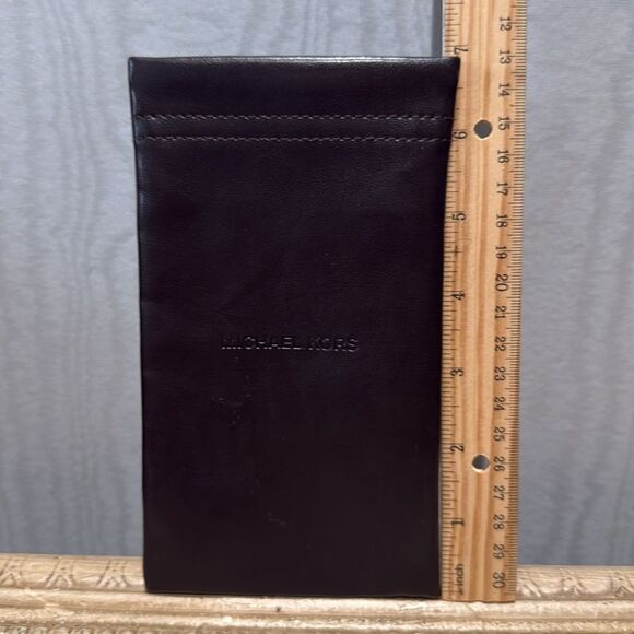 Michael Kors Leather Eyeglass Sunglass Pouch Case Embossed Logo Dark Brown - Picture 6 of 8